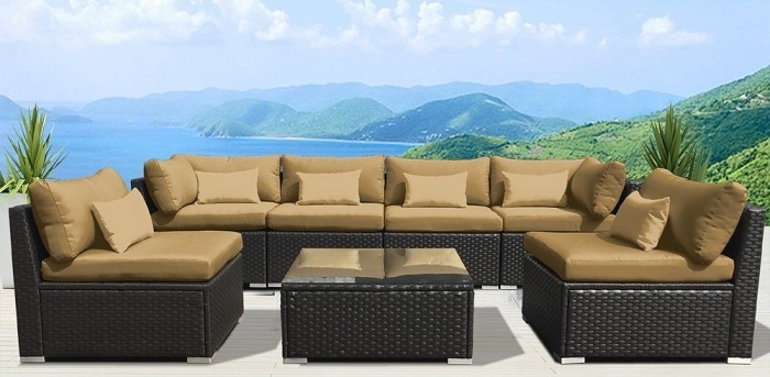a beautiful image of a Modenzi outdoor furniture set on a wooden deck