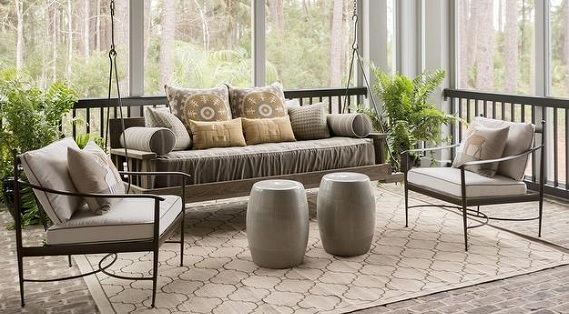 a beige elegant sunroom flooring design idea