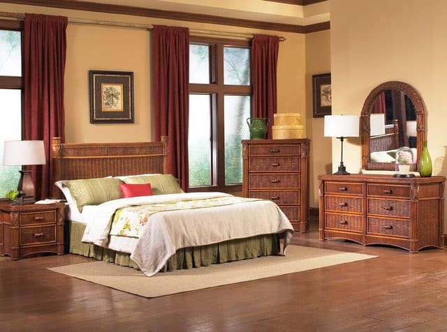rattan bedroom furniture, with bed, bedsite tables, wardrobes of  rattan